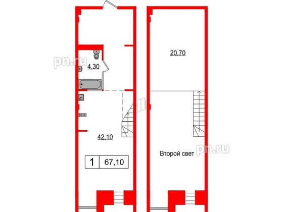 Апартаменты в ЖК Serebro Avenue Apart, 1 комнатные, 67.1 м², 3 этаж