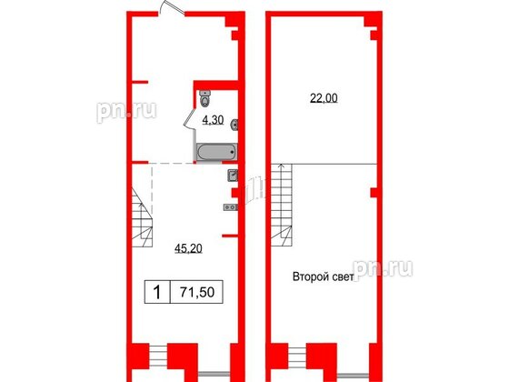 Апартаменты в ЖК Serebro Avenue Apart, 1 комнатные, 71.5 м², 3 этаж