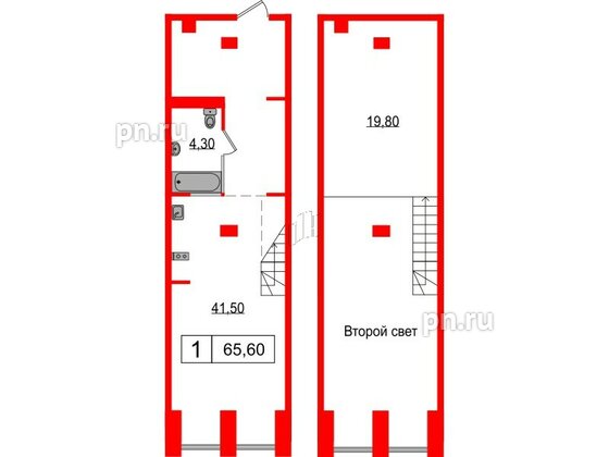 Апартаменты в ЖК Serebro Avenue Apart, 1 комнатные, 65.6 м², 3 этаж