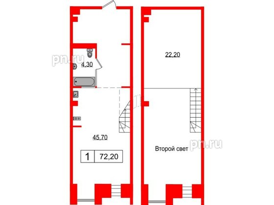 Апартаменты в ЖК Serebro Avenue Apart, 1 комнатные, 72.2 м², 2 этаж