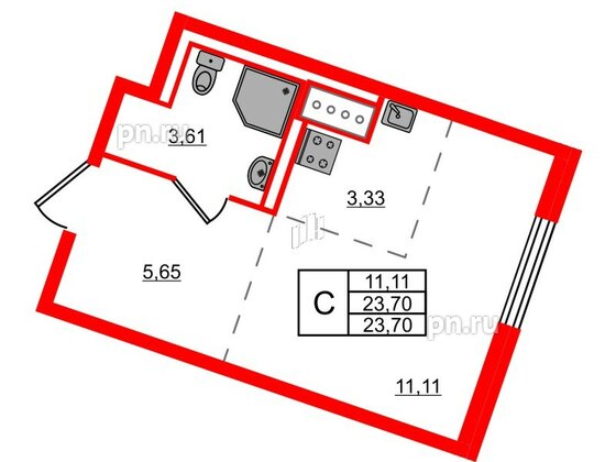 Квартира в ЖК Квартал Лаголово, студия, 23.7 м², 3 этаж