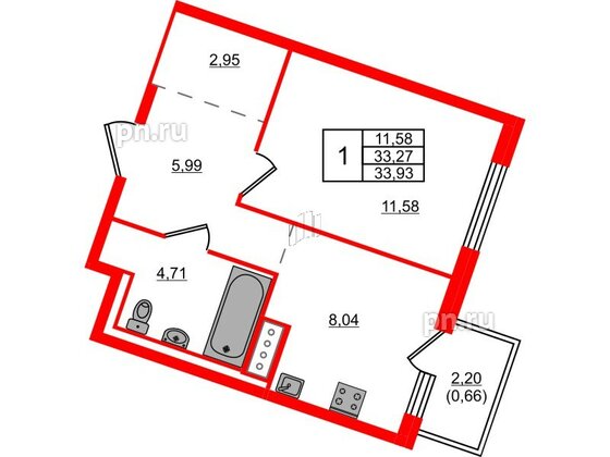 Квартира в ЖК Квартал Лаголово, 1 комнатная, 33.93 м², 3 этаж