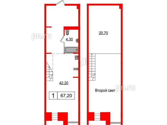 Апартаменты в ЖК Serebro Avenue Apart, 1 комнатные, 67.2 м², 2 этаж