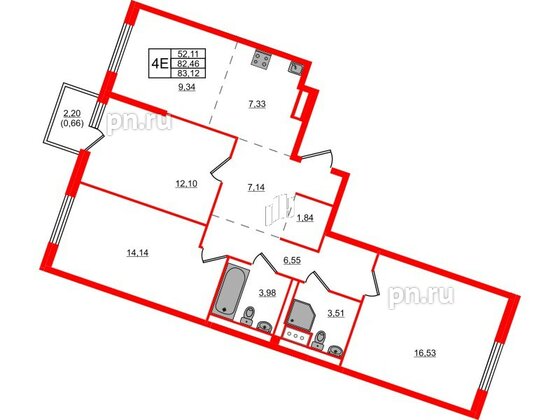 Квартира в ЖК Квартал Лаголово, 3 комнатная, 83.12 м², 4 этаж