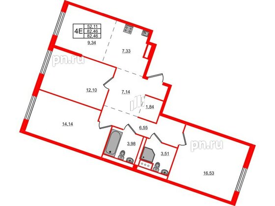 Квартира в ЖК Квартал Лаголово, 3 комнатная, 82.46 м², 8 этаж