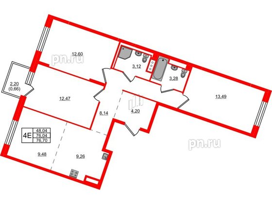 Квартира в ЖК Квартал Лаголово, 3 комнатная, 76.7 м², 6 этаж