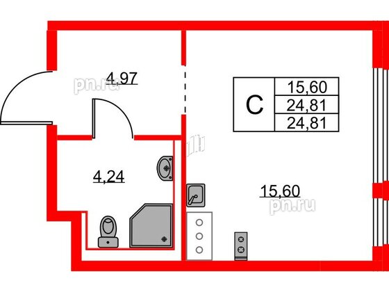 Квартира в ЖК Новое Колпино, студия, 24.81 м², 4 этаж