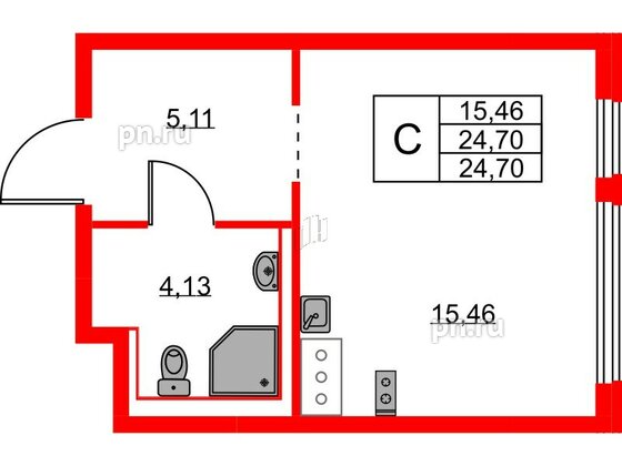 Квартира в ЖК Новое Колпино, студия, 24.7 м², 2 этаж