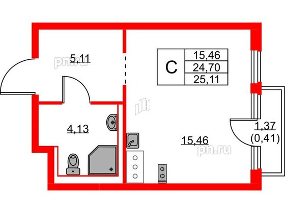 Квартира в ЖК Новое Колпино, студия, 25.11 м², 10 этаж