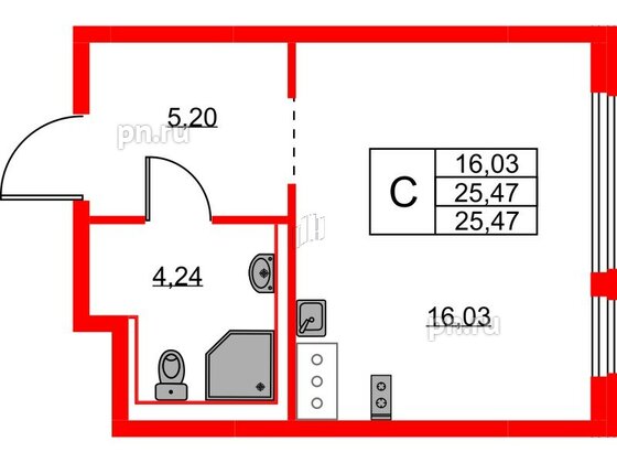 Квартира в ЖК Новое Колпино, студия, 25.47 м², 4 этаж