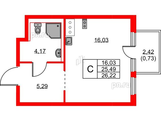 Квартира в ЖК Новое Колпино, студия, 26.22 м², 3 этаж