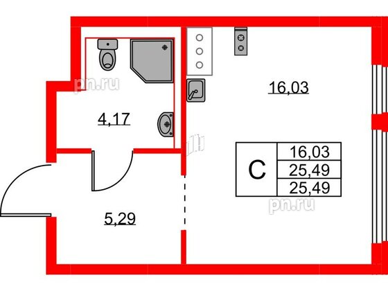 Квартира в ЖК Новое Колпино, студия, 25.49 м², 4 этаж