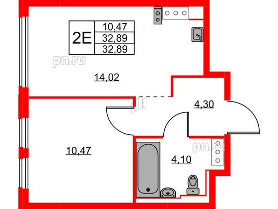 Квартира в ЖК Новое Колпино, 1 комнатная, 32.89 м², 10 этаж