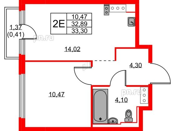 Квартира в ЖК Новое Колпино, 1 комнатная, 33.3 м², 11 этаж