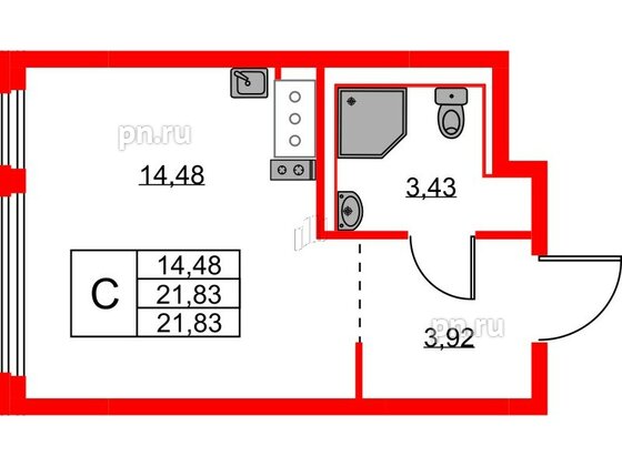 Квартира в ЖК Новое Колпино, студия, 21.83 м², 10 этаж