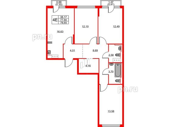 Квартира в ЖК Новое Колпино, 3 комнатная, 78.65 м², 11 этаж