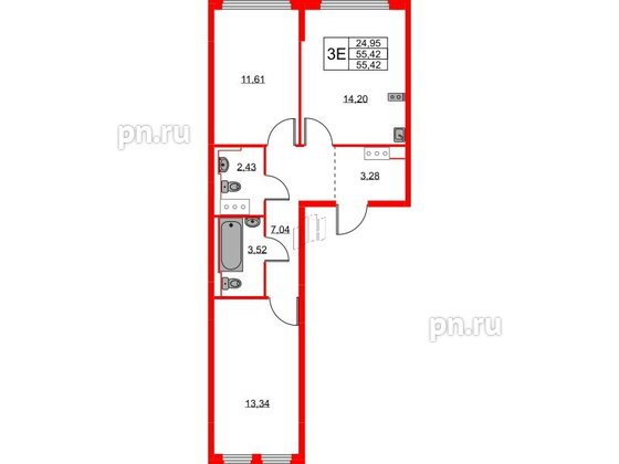 Квартира в ЖК Новое Колпино, 2 комнатная, 55.42 м², 5 этаж