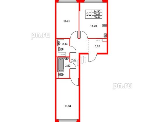 Квартира в ЖК Новое Колпино, 2 комнатная, 55.42 м², 8 этаж