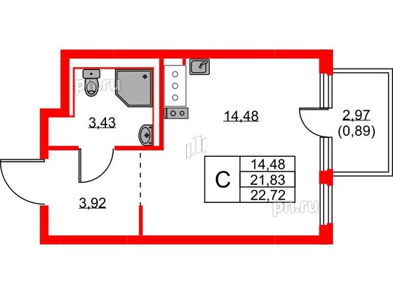 Квартира в ЖК Новое Колпино, студия, 22.72 м², 3 этаж