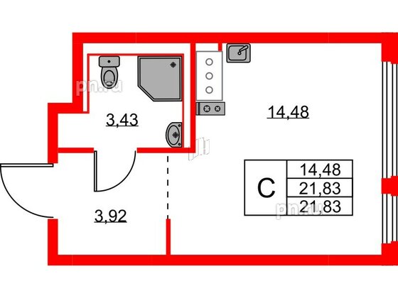 Квартира в ЖК Новое Колпино, студия, 21.83 м², 10 этаж