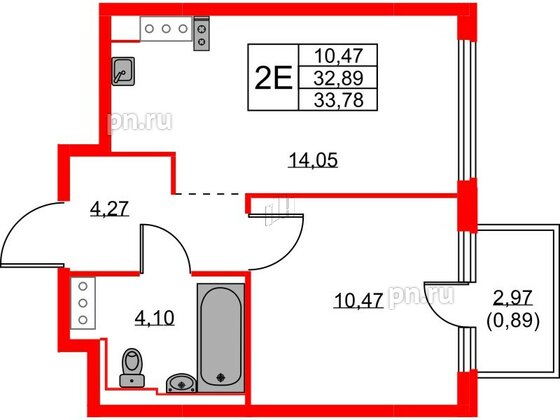 Квартира в ЖК Новое Колпино, 1 комнатная, 33.78 м², 3 этаж