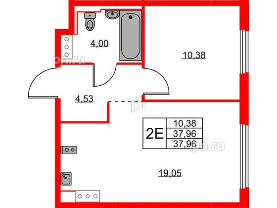 Квартира в ЖК Новое Колпино, 1 комнатная, 37.96 м², 5 этаж