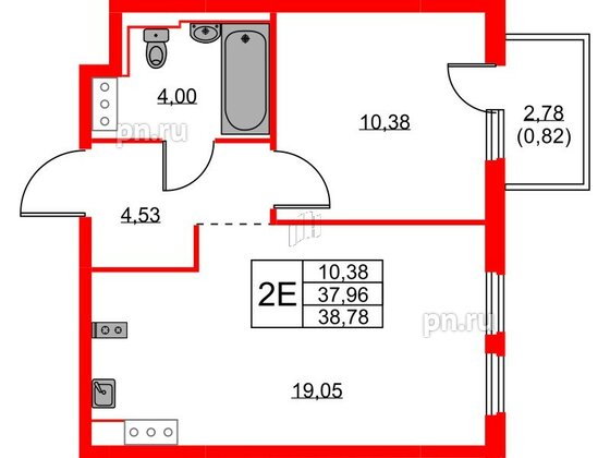 Квартира в ЖК Новое Колпино, 1 комнатная, 38.78 м², 7 этаж