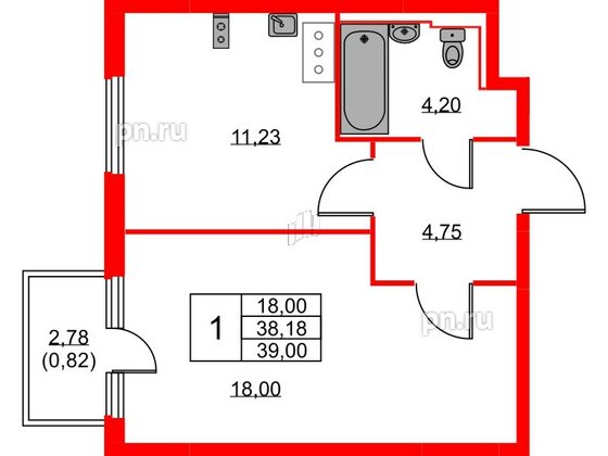 Квартира в ЖК Новое Колпино, 1 комнатная, 39 м², 5 этаж