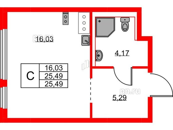 Квартира в ЖК Новое Колпино, студия, 25.49 м², 2 этаж