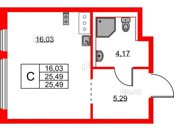 Квартира в ЖК Новое Колпино, студия, 25.49 м², 4 этаж