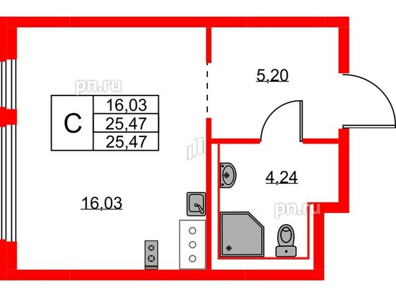 Квартира в ЖК Новое Колпино, студия, 25.47 м², 2 этаж