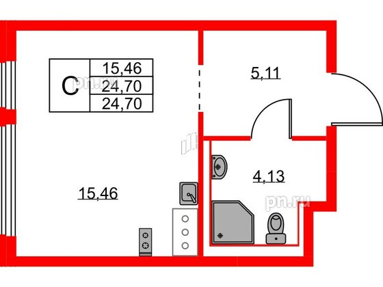 Квартира в ЖК Новое Колпино, студия, 24.7 м², 2 этаж