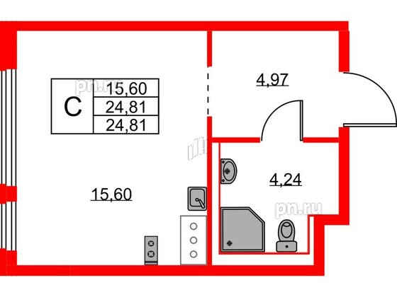 Квартира в ЖК Новое Колпино, студия, 24.81 м², 4 этаж