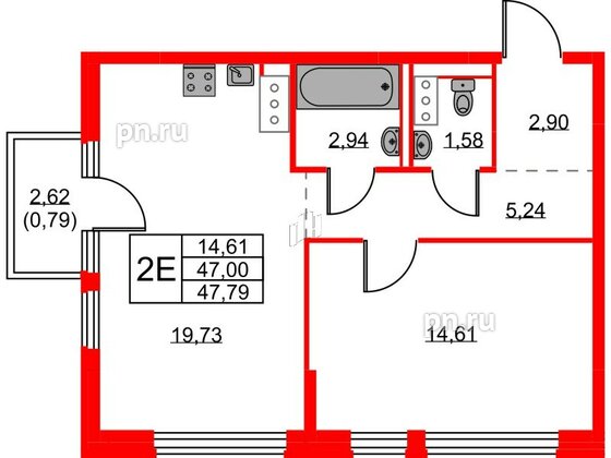 Квартира в ЖК Новое Колпино, 1 комнатная, 47.79 м², 6 этаж