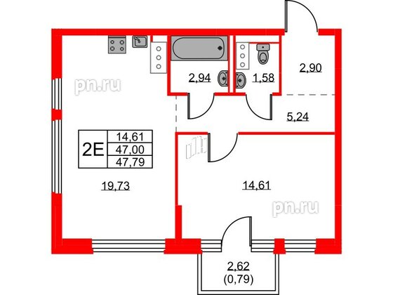 Квартира в ЖК Новое Колпино, 1 комнатная, 47.79 м², 8 этаж