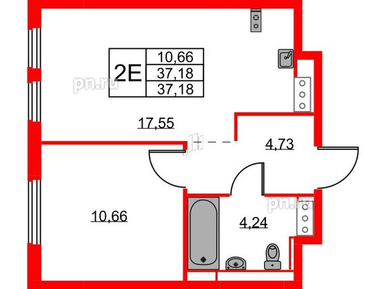 Квартира в ЖК Новое Колпино, 1 комнатная, 37.18 м², 11 этаж