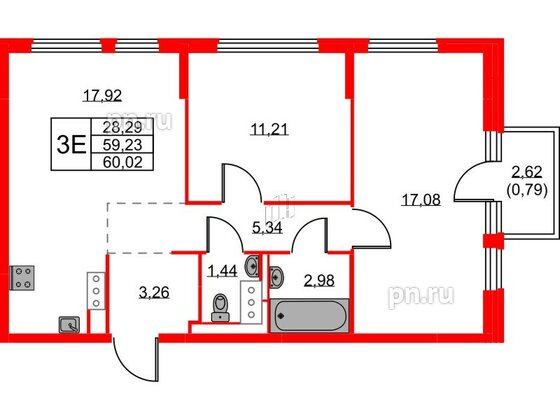 Квартира в ЖК Новое Колпино, 2 комнатная, 60.02 м², 8 этаж