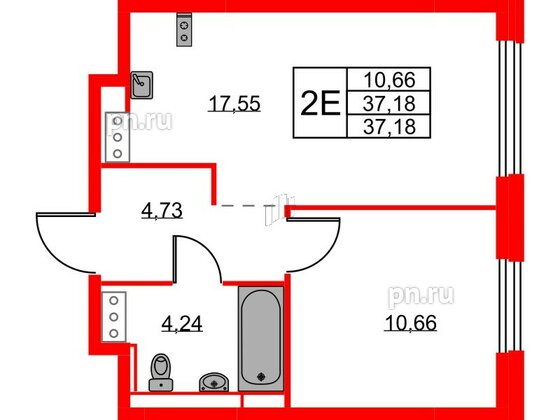 Квартира в ЖК Новое Колпино, 1 комнатная, 37.18 м², 9 этаж