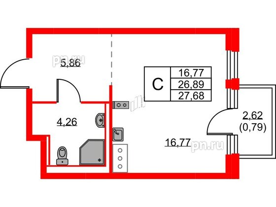 Квартира в ЖК Новое Колпино, студия, 27.68 м², 8 этаж