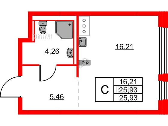 Квартира в ЖК Новое Колпино, студия, 25.93 м², 2 этаж