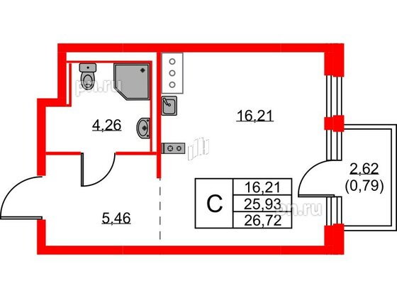 Квартира в ЖК Новое Колпино, студия, 26.72 м², 6 этаж