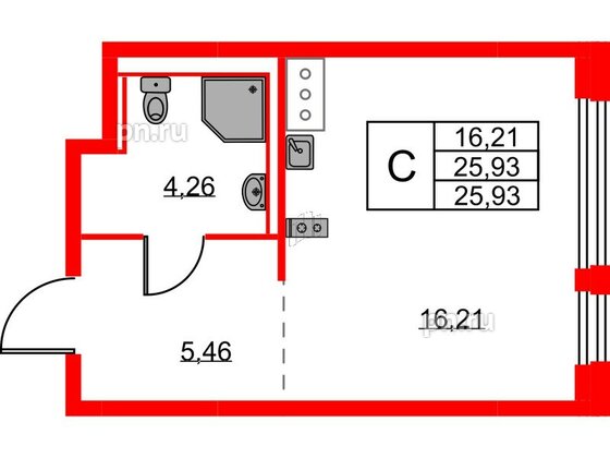 Квартира в ЖК Новое Колпино, студия, 25.93 м², 10 этаж