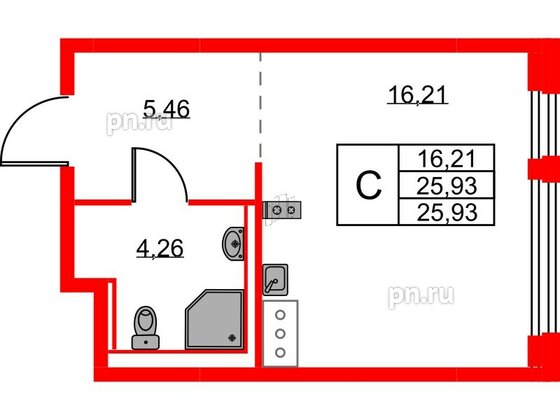 Квартира в ЖК Новое Колпино, студия, 25.93 м², 4 этаж