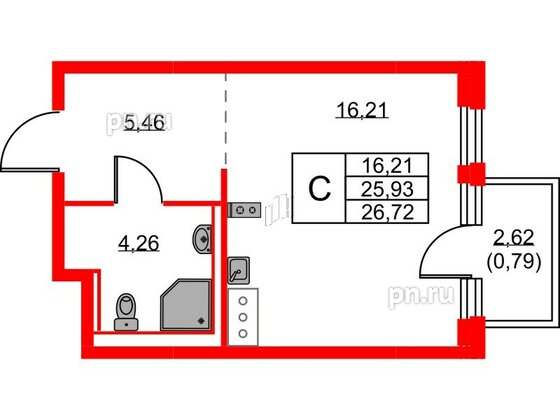 Квартира в ЖК Новое Колпино, студия, 26.72 м², 8 этаж