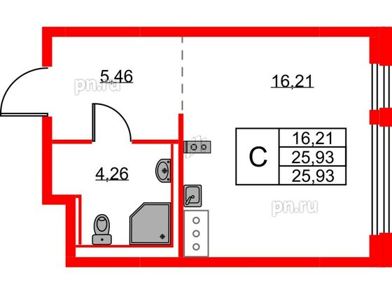 Квартира в ЖК Новое Колпино, студия, 25.93 м², 11 этаж