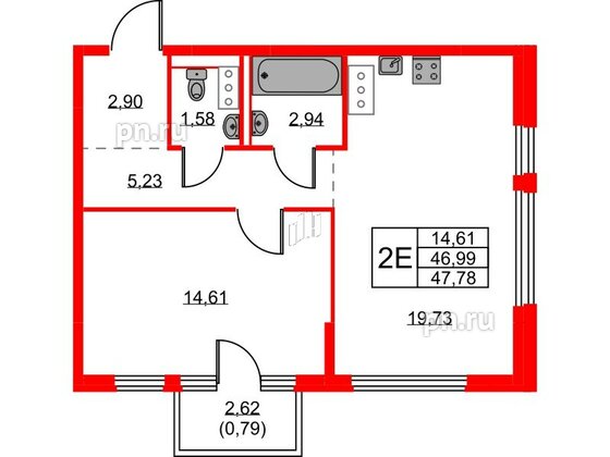 Квартира в ЖК Новое Колпино, 1 комнатная, 47.78 м², 4 этаж