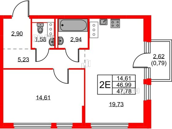 Квартира в ЖК Новое Колпино, 1 комнатная, 47.78 м², 6 этаж