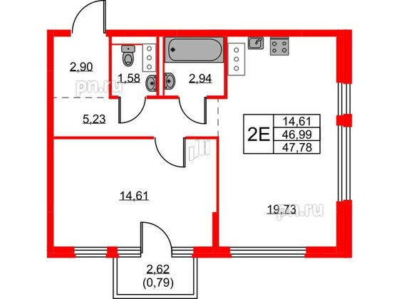 Квартира в ЖК Новое Колпино, 1 комнатная, 47.78 м², 10 этаж