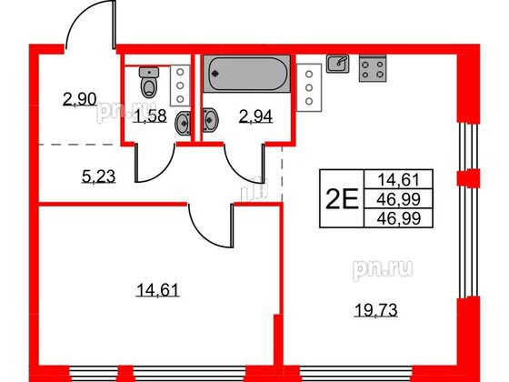 Квартира в ЖК Новое Колпино, 1 комнатная, 46.99 м², 11 этаж