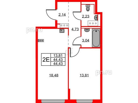 Квартира в ЖК Новое Колпино, 1 комнатная, 44.43 м², 2 этаж